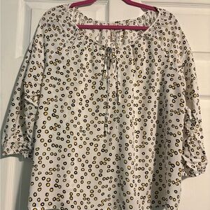 Women’s White Peasant Blouse with Yellow Dot Print